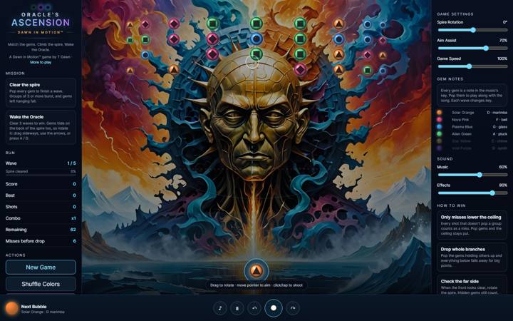 Oracle's Ascension, a musical gem game by T Dawn